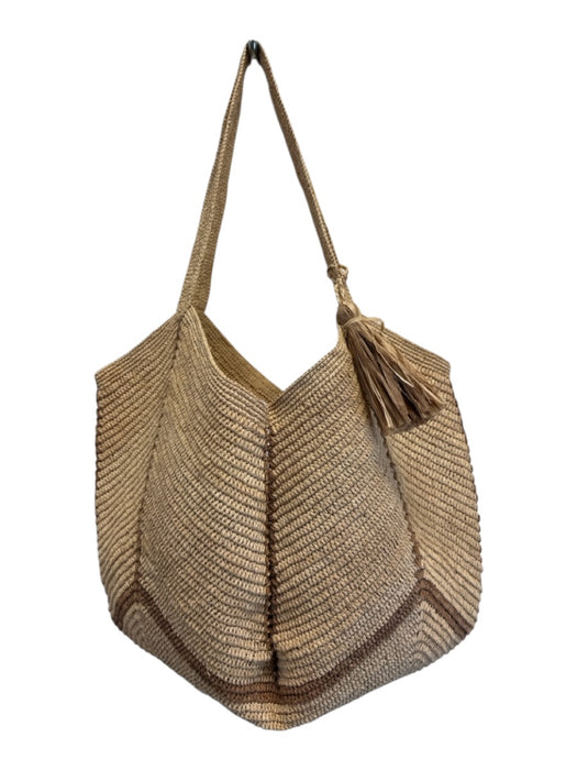 Christian Lacroix Tan & brown Raffia Woven Chevron shoulder straps Bag Tan & brown / Large