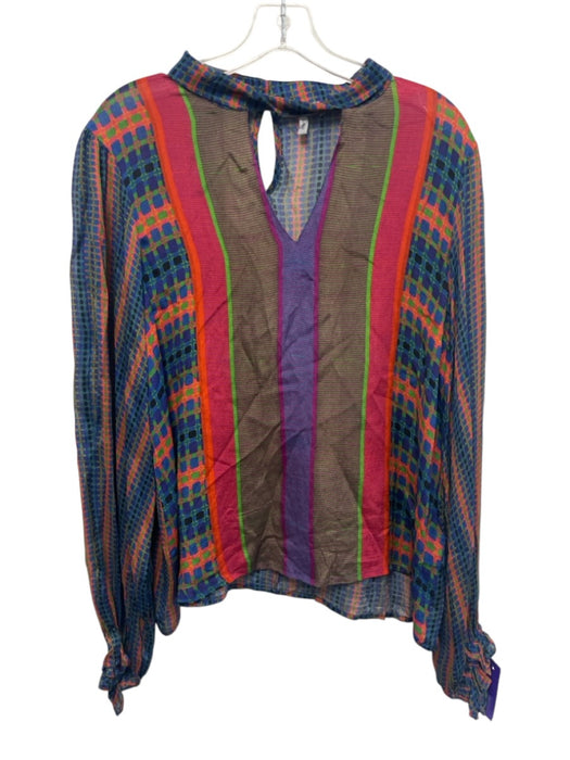 Conditions Apply Size L Blue, mangenta & multi Viscose Button Back Top Blue, mangenta & multi / L