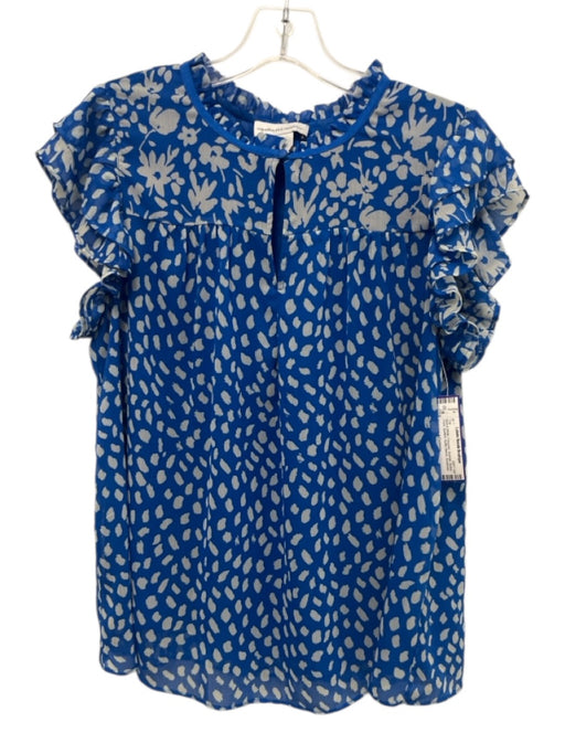 Cupcakes & Cashmere Size M Blue & White Polyester Keyhole Button Front Top Blue & White / M