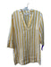 Trovata Size XS White & yellow Linen 3/4 Sleeve Striped Split Neck Pockets Dress White & yellow / XS