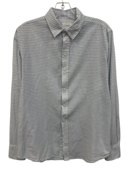Flannel Size S White & Blue Cotton Long Sleeve Striped Button Up Top White & Blue / S