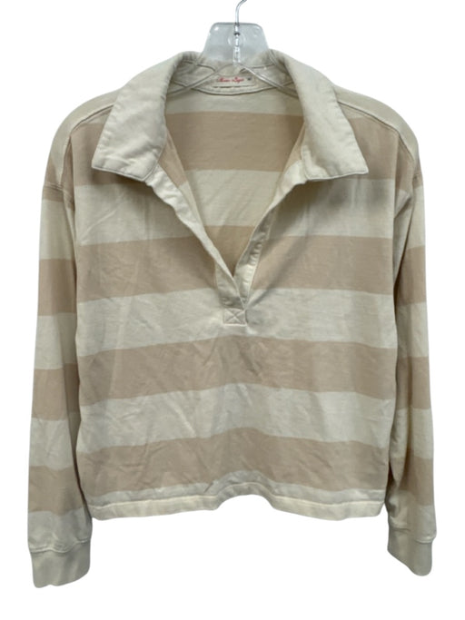 Marine Layer Size XS White & Beige Cotton Long Sleeve Striped Collar Top White & Beige / XS