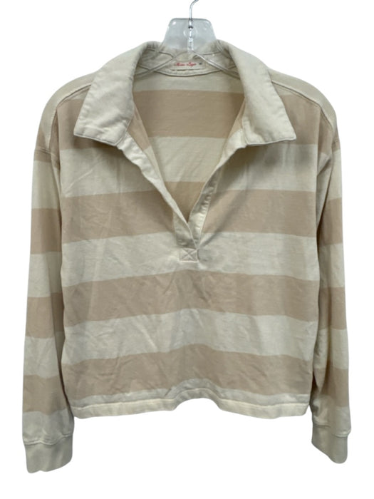 Marine Layer Size XS White & Beige Cotton Long Sleeve Striped Collar Top White & Beige / XS