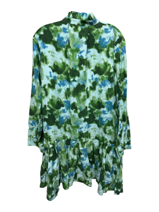Tuckernuck Size XXL Blue & Green Tencel Blend Watercolor Print Long Sleeve Dress Blue & Green / XXL