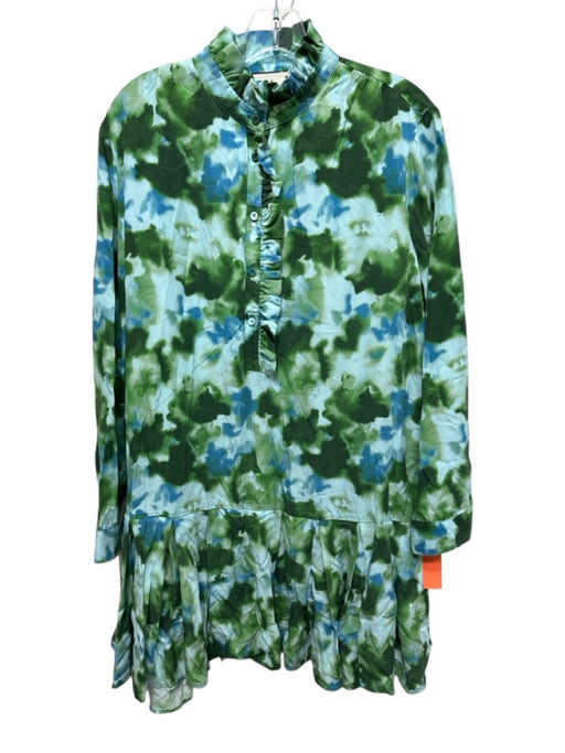 Tuckernuck Size XXL Blue & Green Tencel Blend Watercolor Print Long Sleeve Dress Blue & Green / XXL
