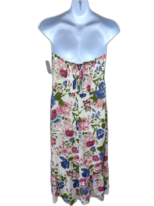 Reformation Size 12 Cream, Pink & Green Viscose Floral Strapless Back Zip Dress Cream, Pink & Green / 12