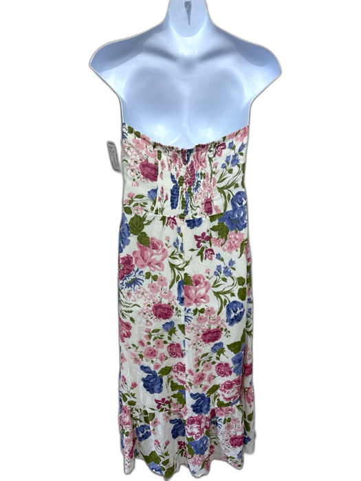 Reformation Size 12 Cream, Pink & Green Viscose Floral Strapless Back Zip Dress Cream, Pink & Green / 12