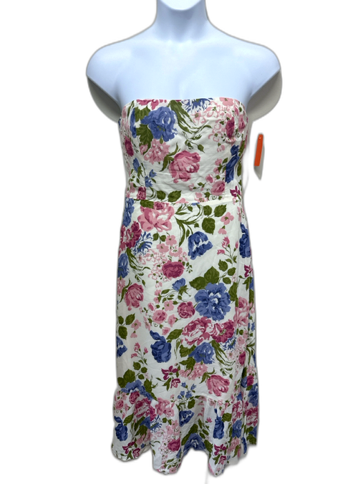 Reformation Size 12 Cream, Pink & Green Viscose Floral Strapless Back Zip Dress Cream, Pink & Green / 12