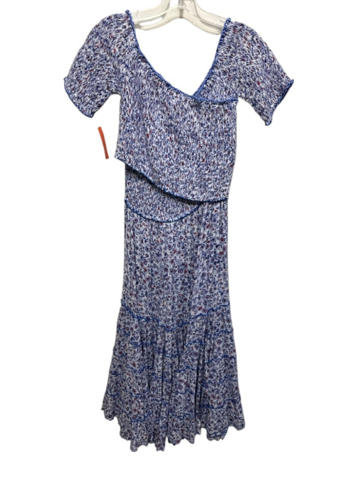 Poupette St. Barth Size L White, Blue & Red Viscose Floral Smocked Bodice Dress White, Blue & Red / L