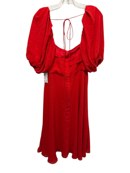 ML Monique Lhuillier Size 12 Red Polyester Short Puff Sleeve Pleat Detail Dress Red / 12