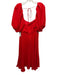 ML Monique Lhuillier Size 12 Red Polyester Short Puff Sleeve Pleat Detail Dress Red / 12