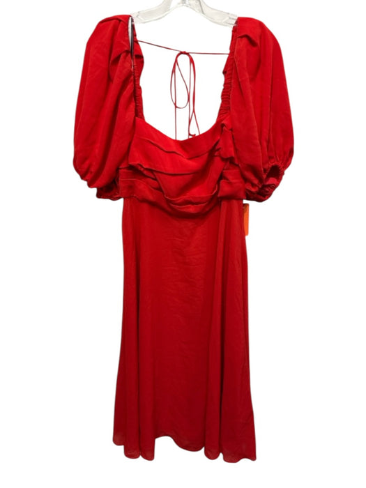 ML Monique Lhuillier Size 12 Red Polyester Short Puff Sleeve Pleat Detail Dress Red / 12