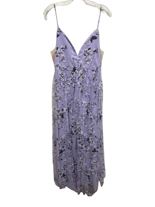 ML Monique Lhuillier Size 12 Lilac Purple Polyester Spaghetti Strap Floral Gown Lilac Purple / 12