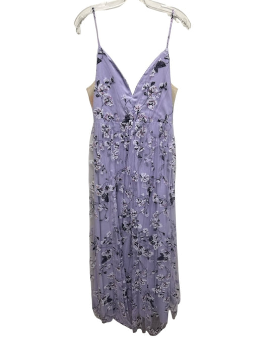 ML Monique Lhuillier Size 12 Lilac Purple Polyester Spaghetti Strap Floral Gown Lilac Purple / 12