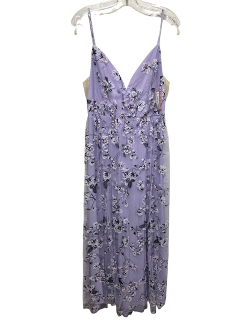 ML Monique Lhuillier Size 12 Lilac Purple Polyester Spaghetti Strap Floral Gown Lilac Purple / 12