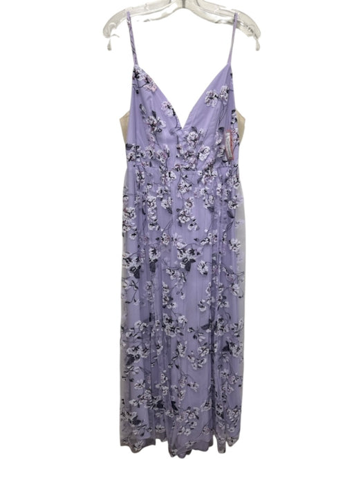 ML Monique Lhuillier Size 12 Lilac Purple Polyester Spaghetti Strap Floral Gown Lilac Purple / 12
