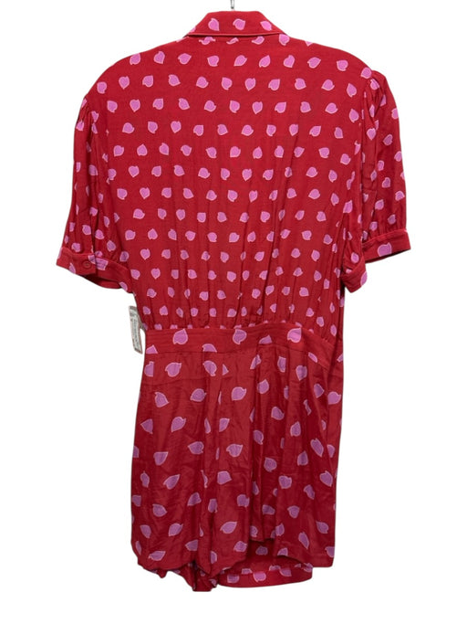Diane Von Furstenberg Size 16 Red & Pink Viscose Petal Print Collared Wrap Dress Red & Pink / 16