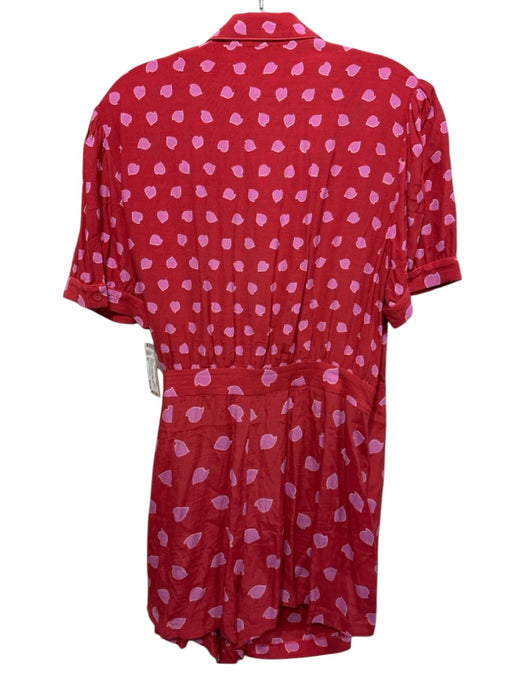Diane Von Furstenberg Size 16 Red & Pink Viscose Petal Print Collared Wrap Dress Red & Pink / 16