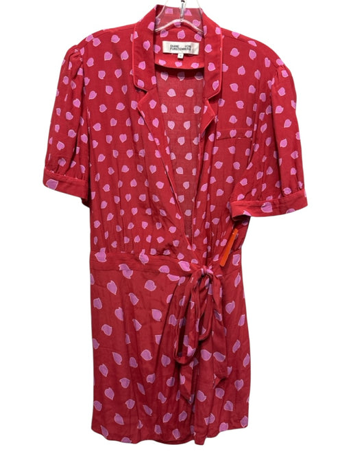 Diane Von Furstenberg Size 16 Red & Pink Viscose Petal Print Collared Wrap Dress Red & Pink / 16