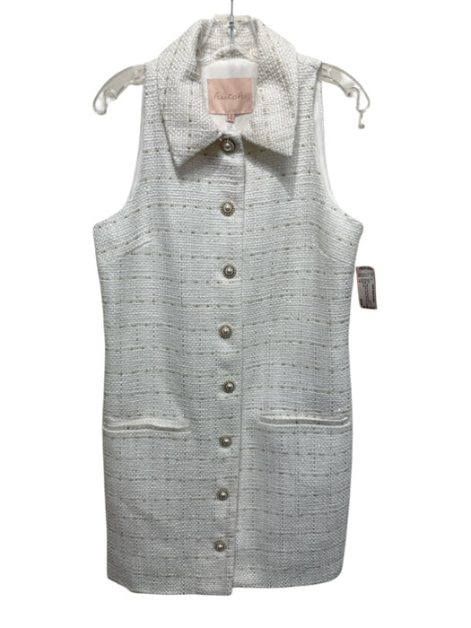 Hutch Size 14 White & Gold Polyester Blend Metallic Thread Tweed Dress White & Gold / 14