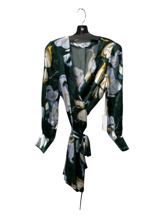 Reformation Size XL Green & Multi Silk Wrap All Over Print Long Sleeve Dress Green & Multi / XL