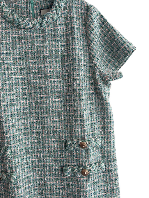 Tuckernuck Size XXL Mint Green & Blue Polyester Tweed Braid Detailing Dress Mint Green & Blue / XXL