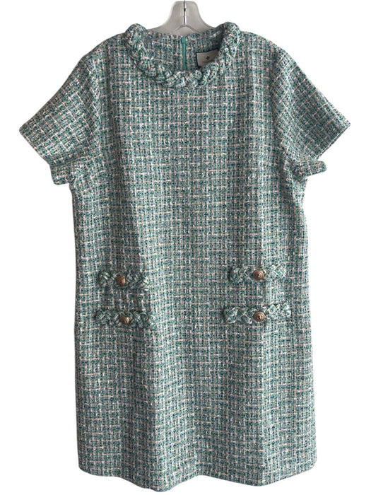 Tuckernuck Size XXL Mint Green & Blue Polyester Tweed Braid Detailing Dress Mint Green & Blue / XXL