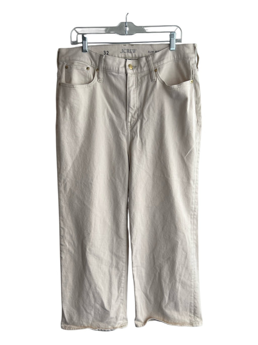 J Crew Size 32 Cream Cotton High Rise 5 Pocket Zip Fly Wide Leg Jeans Cream / 32