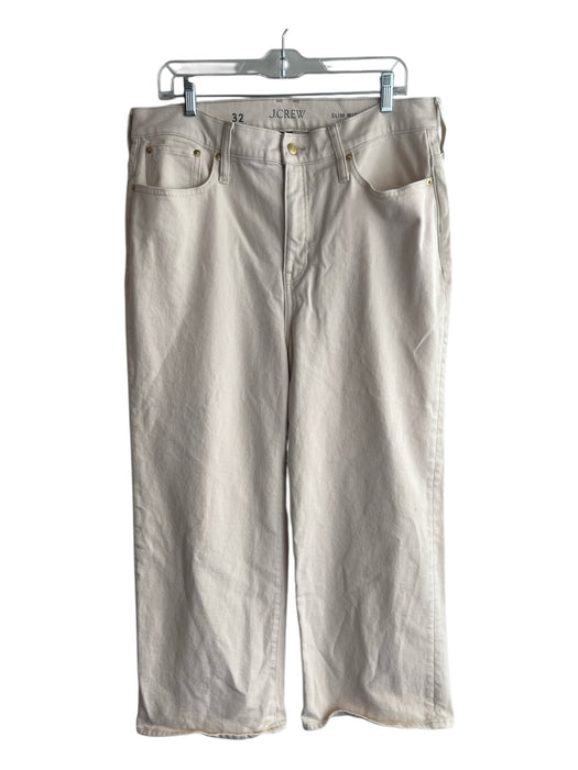 J Crew Size 32 Cream Cotton High Rise 5 Pocket Zip Fly Wide Leg Jeans Cream / 32