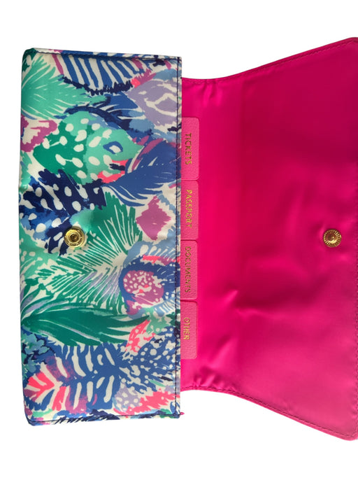 Lilly Pulitzer Aqua & Multi Nylon Tropical Print Snap Button Wallets Aqua & Multi
