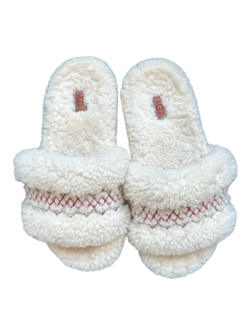 Ugg Shoe Size 7 Cream & Red shearling Stitching Mules Cream & Red / 7
