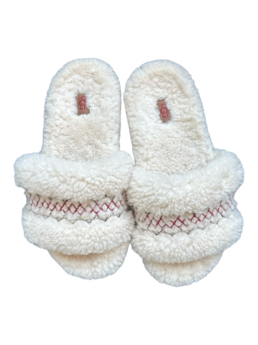 Ugg Shoe Size 7 Cream & Red shearling Stitching Mules Cream & Red / 7