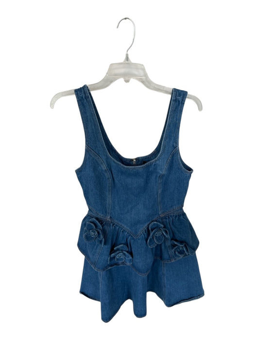 Vici Size M Dark Wash Cotton Blend Denim Flower Detail Sleeveless Mini Dress Dark Wash / M