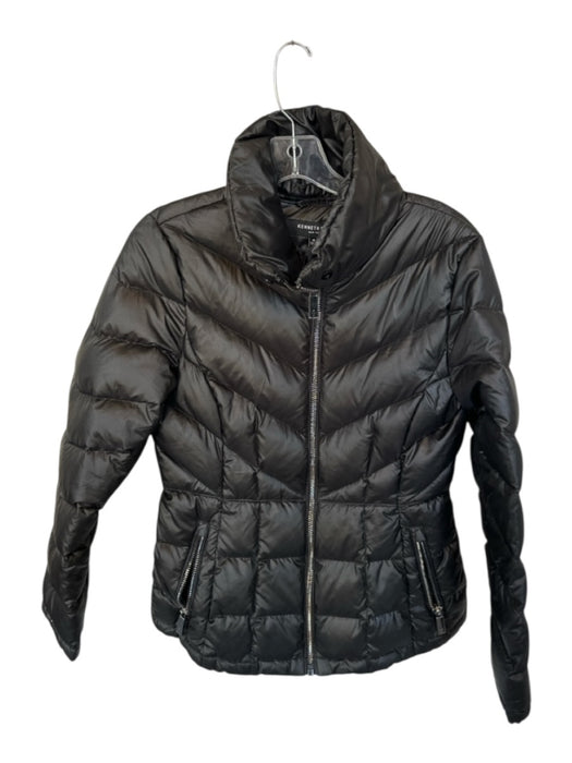 Kenneth Cole Size M Black Polyester Silver Hardware Puffer Full Zip Jacket Black / M