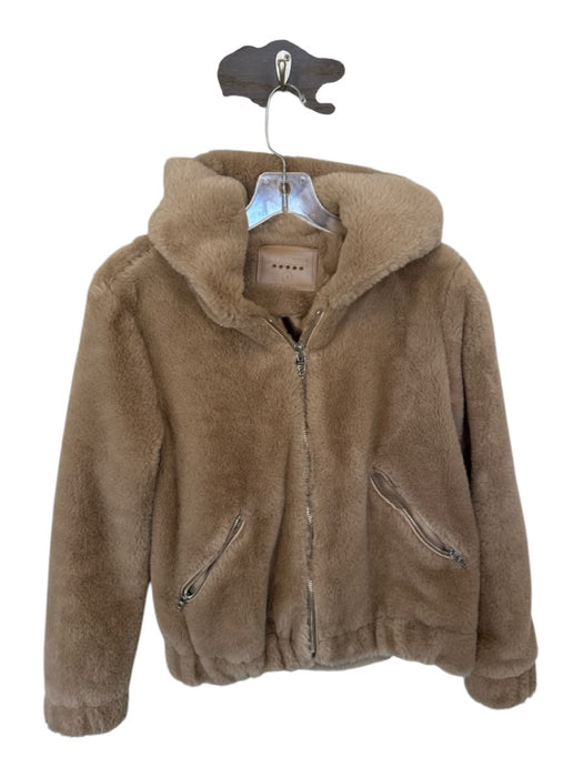 Blank NYC Size S Light Brown Polyester Bomber Fuzzy silver hardware Jacket Light Brown / S