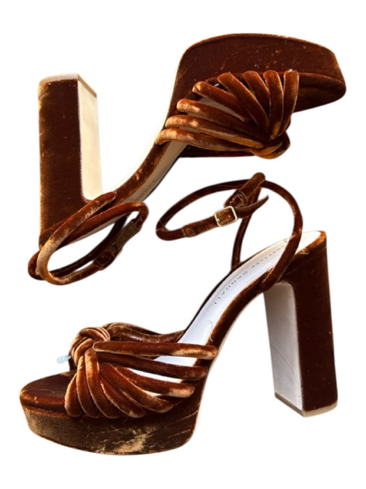 Loeffler Randall Shoe Size 6.5 Burnt Brown Velvet Platform Ankle Strap Heels Burnt Brown / 6.5