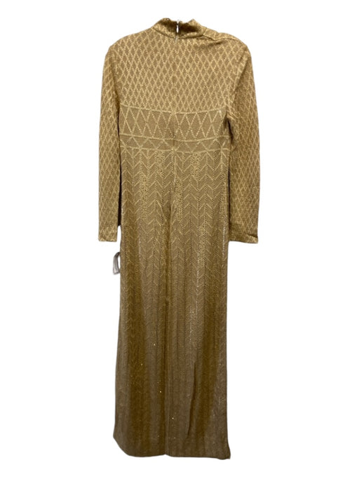 St John Evening Size 4 Gold Wool Blend Long Sleeve Midi Back Zip Dress Gold / 4