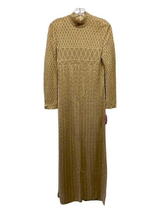 St John Evening Size 4 Gold Wool Blend Long Sleeve Midi Back Zip Dress Gold / 4