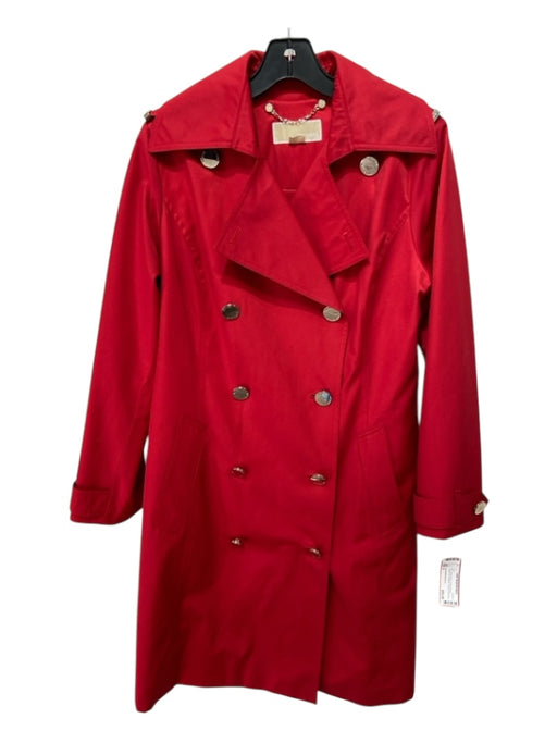 Michael Michael Kors Size S Red Cotton Blend Double Breast Pockets Trench Coat Red / S