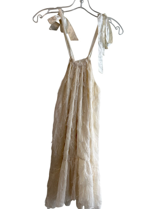 Glam Size Medium Ivory Polyester Lined Tie at shoulder Fringe Sleeveless Dress Ivory / Medium
