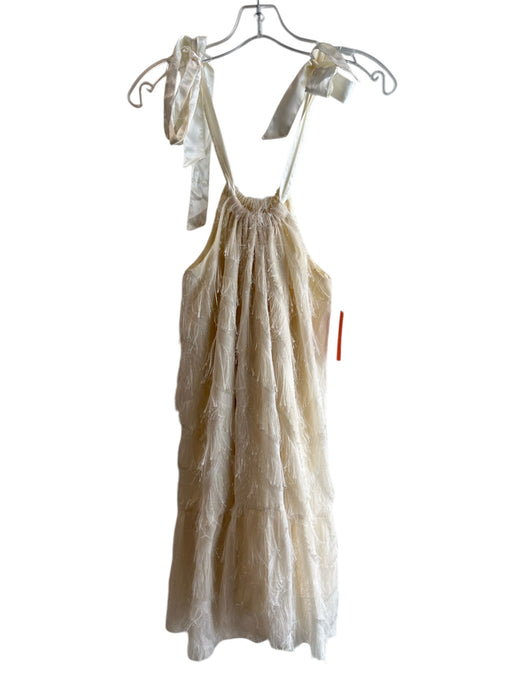 Glam Size Medium Ivory Polyester Lined Tie at shoulder Fringe Sleeveless Dress Ivory / Medium