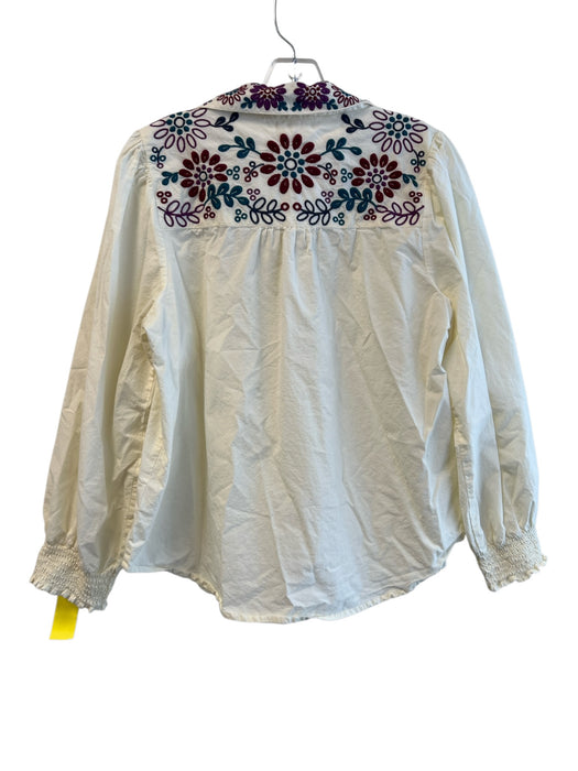 Roller Rabbit Size M Off White 100% Cotton Long Sleeve Embroidery Collar Top Off White / M