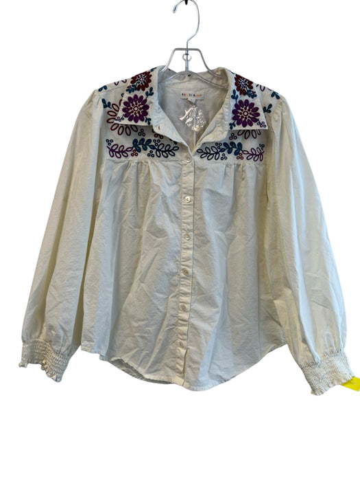 Roller Rabbit Size M Off White 100% Cotton Long Sleeve Embroidery Collar Top Off White / M