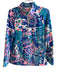 Lilly Pulitzer Size L Blue & Multi Cotton Standing Collar Long Sleeve Top Blue & Multi / L