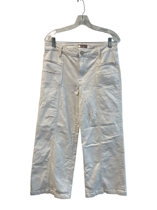 Kut From The Kloth Size 10 White Cotton Wide Leg seam detail High Rise Jeans White / 10