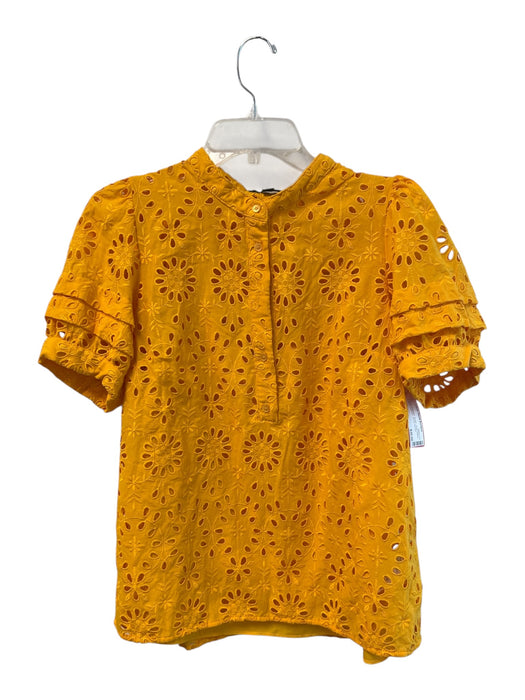 J. Crew Size M Orange Polyester Eyelet Short Sleeve V Neck Cami Inc. Top Orange / M
