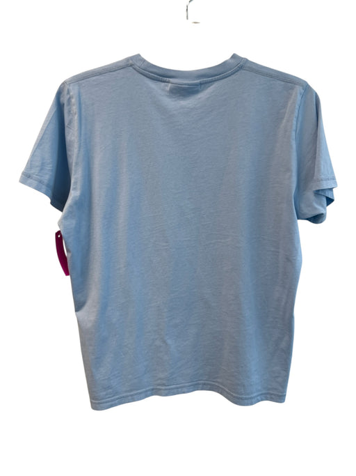 Ganni Size M Blue Cotton Short Sleeve Logo T Shirt Top Blue / M