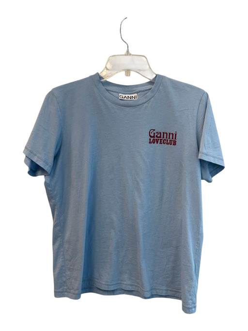 Ganni Size M Blue Cotton Short Sleeve Logo T Shirt Top Blue / M