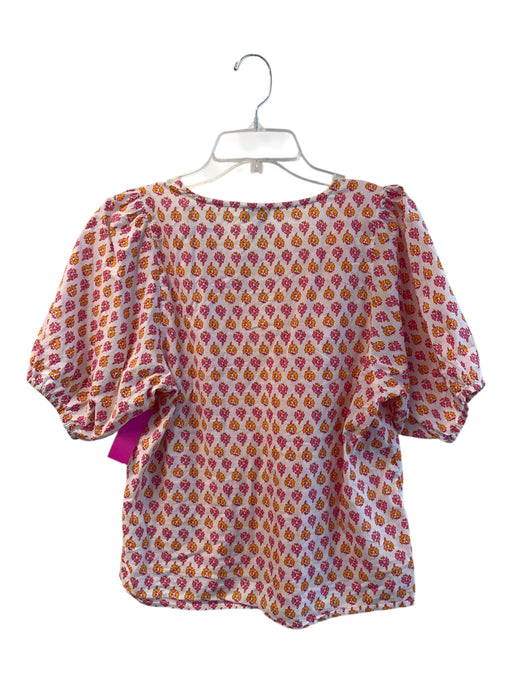 J. Crew Size S Red & Yellow Cotton Floral V Neck Short Sleeve Top Red & Yellow / S