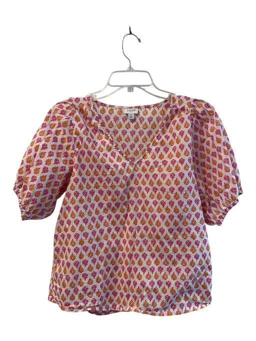 J. Crew Size S Red & Yellow Cotton Floral V Neck Short Sleeve Top Red & Yellow / S